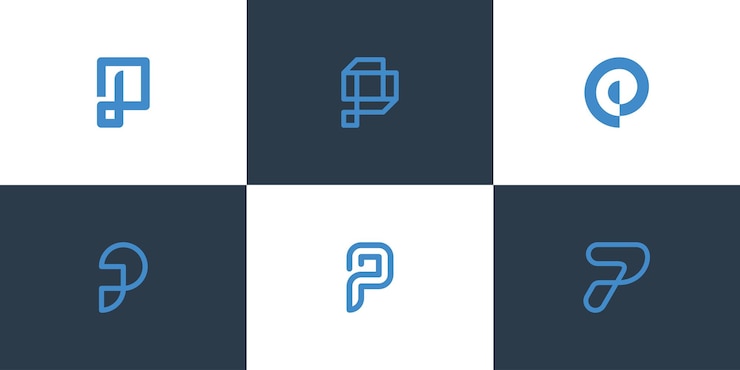 Vector conjunto de letras de logotipo p diseño conjunto de logotipo moderno plantilla de inspiración de monograma creativo vector premium