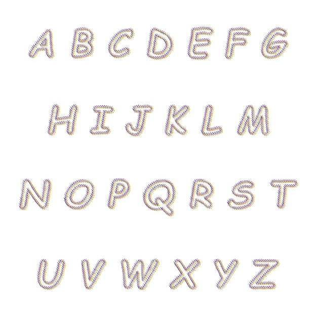 Un conjunto de letras de pequeños puntos multicolores del alfabeto inglés