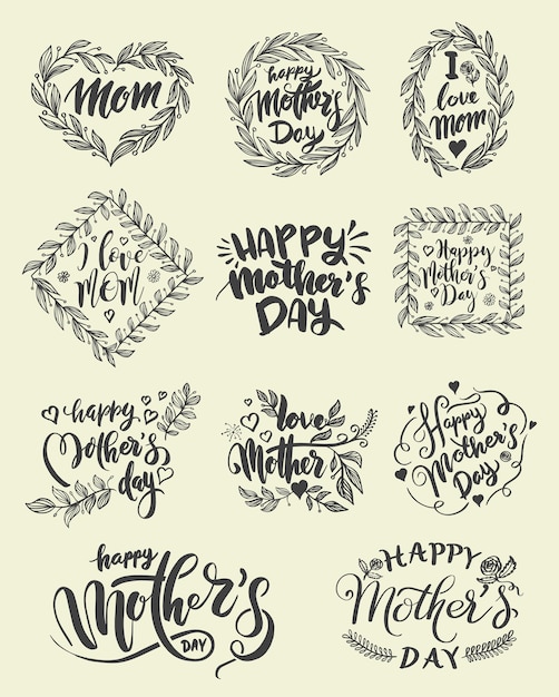 Vector conjunto de letras para la tarjeta del día de madre feliz.