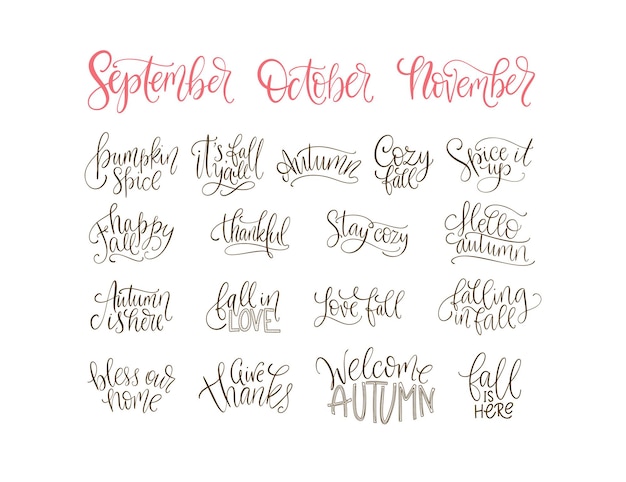 Conjunto de letras de vector de otoño acogedor Citas de otoño dibujadas a mano