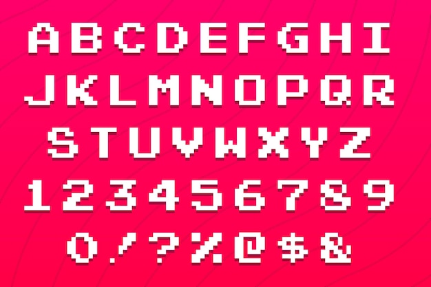 Conjunto de letras vectoriales en estilo retro Diseño de juegos Fuente de juegos antiguos Fuente de videojuegos Pixel Premium