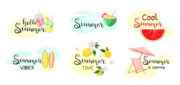 Un conjunto de letras de verano brillantes en un fondo blanco Ilustración vectorial