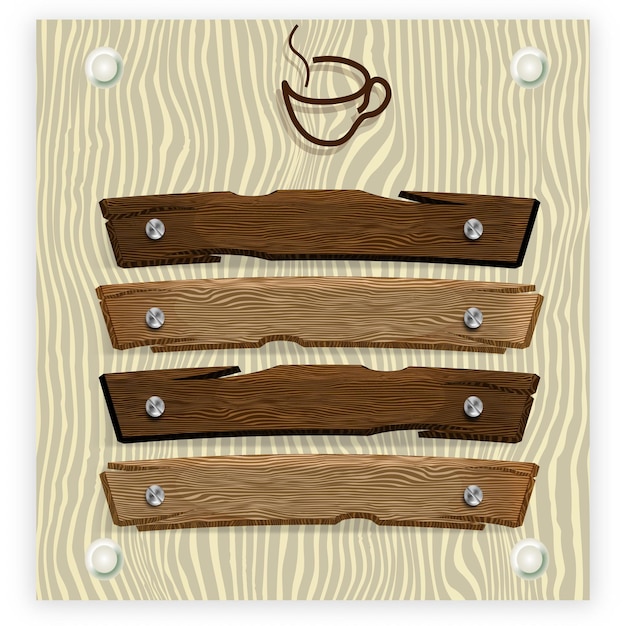 Vector conjunto de letreros de madera tableros y tablones rústicos de color marrón áspero letreros barra colgante y plantillas de pancartas de salón