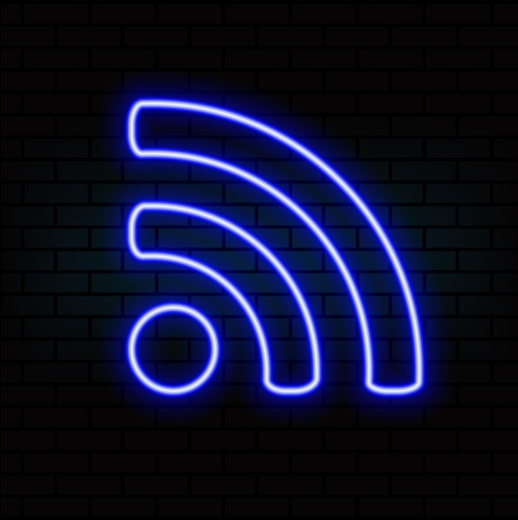 Vector conjunto de letreros de neón wi-fi gratuito nocturnos con luces publicitarias brillantes y inscripciones de ilustraciones vectoriales