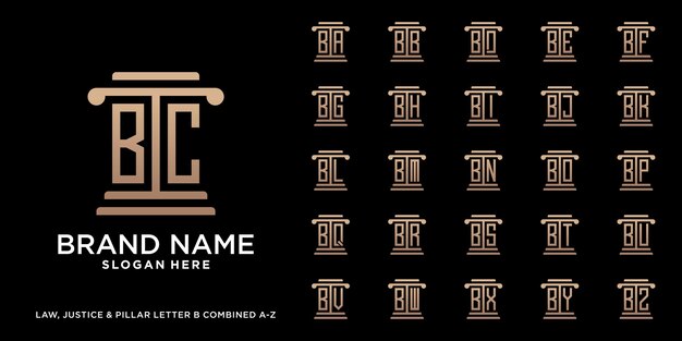 Conjunto de ley justicia y pilar diseño de logotipo letra b combinado de a a z con concepto creativo