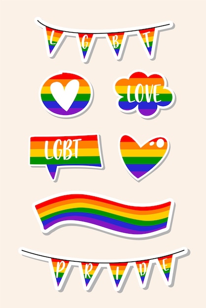 Vector conjunto de lgbt pride derechos humanos y tolerancia conjunto de pegatinas lgbt community pride month