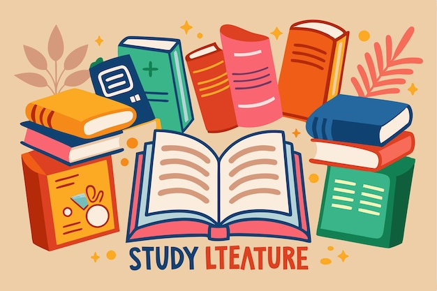 Conjunto de libros abiertos Doodle Cubiertas de libros coloridas con letras dibujadas a mano Conjunto vectorial plano