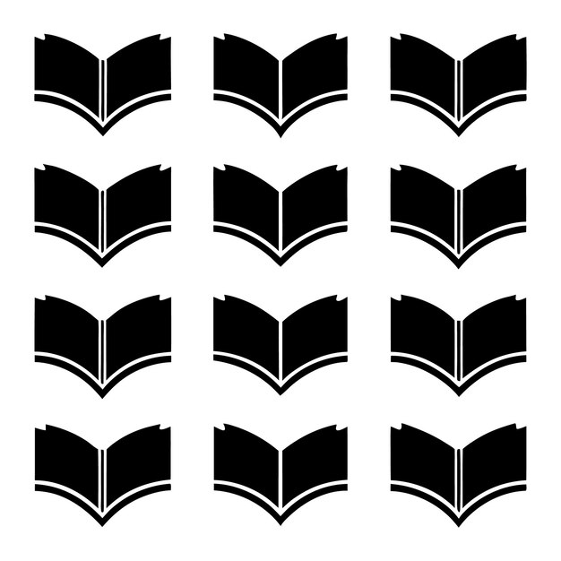Conjunto de libros abiertos silueta vectorial dibujada a mano