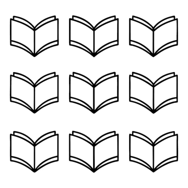 Conjunto de libros abiertos silueta vectorial dibujada a mano