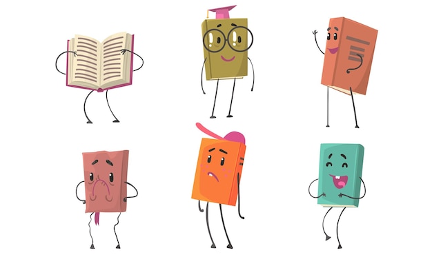 Conjunto de libros de animación en portadas coloridas Ilustración vectorial Personaje de dibujos animados