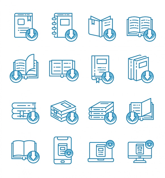 Conjunto de libros electrónicos, iconos de libros electrónicos con estilo de contorno.