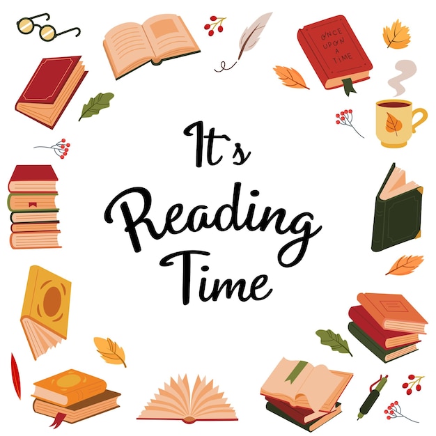 Conjunto de libros y elementos de otoño símbolos educativos círculo vectorial temporada frme para librería