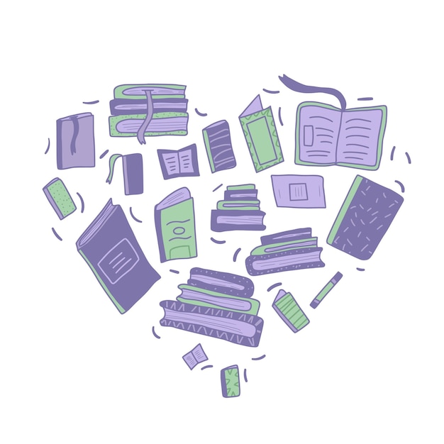 Conjunto de libros en estilo doodle Ilustración vectorial