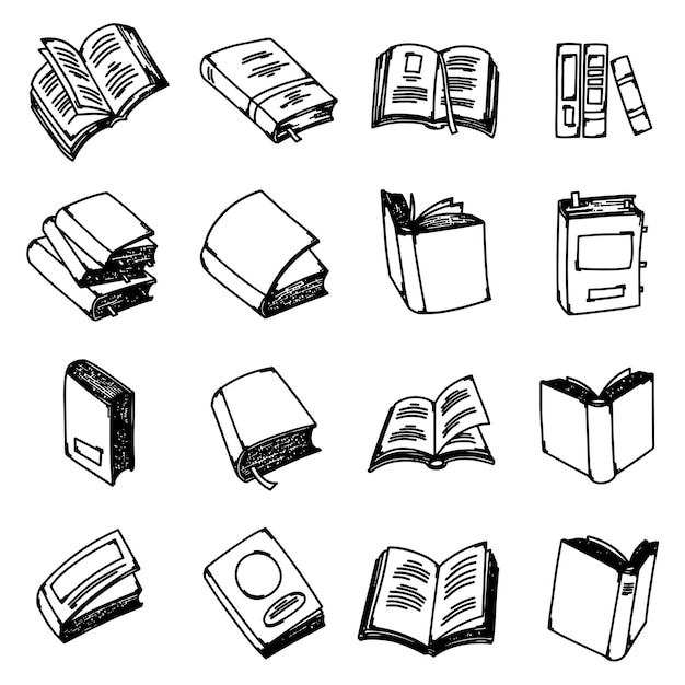 Conjunto de libros icono vectorial de garabateo dibujo boceto ilustración dibujada a mano