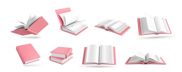 Conjunto de libros realistas en 3D aislados sobre un fondo blanco Iconos de libros en 3D Ilustración vectorial