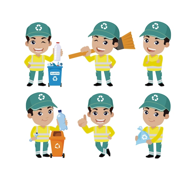 Conjunto de limpiador de calles con diferentes poses.