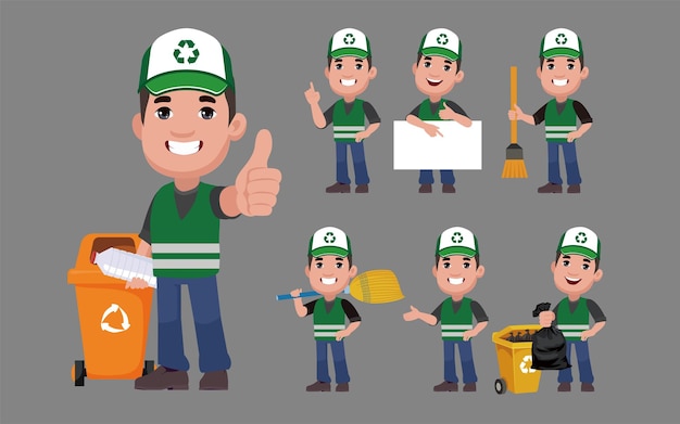 Conjunto de limpiador de calles con diferentes poses.