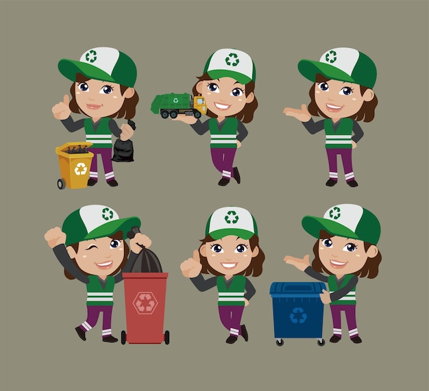 Conjunto de limpiador de calles con diferentes poses.