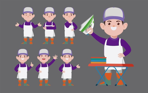 Conjunto de limpiador con diferentes poses.