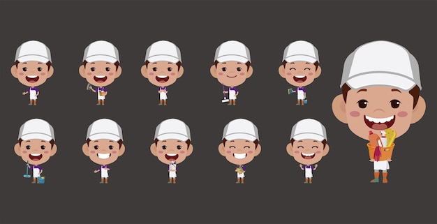 Conjunto de limpiador con diferentes poses.