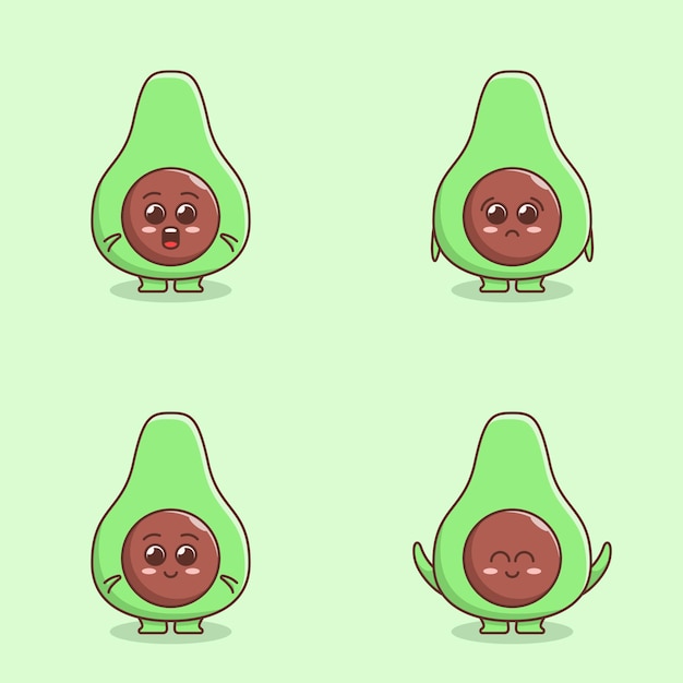 Vector conjunto de linda ilustración de aguacate