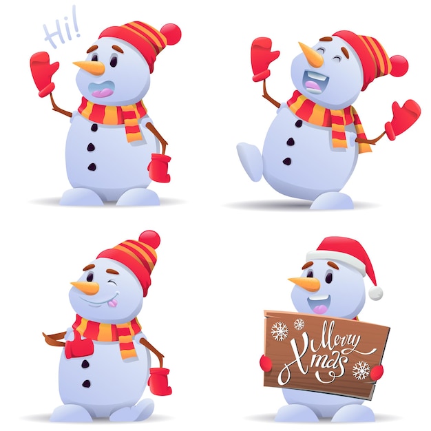 Vector conjunto de linda ilustración de muñecos de nieve de navidad