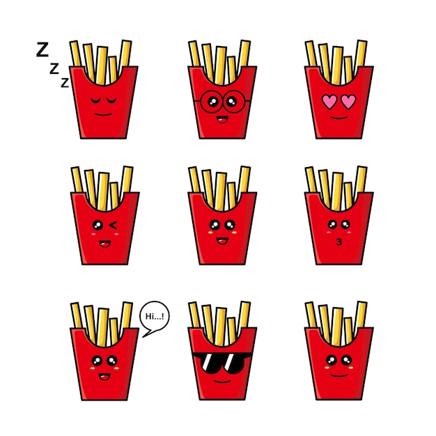 Conjunto de linda ilustración de papas fritas