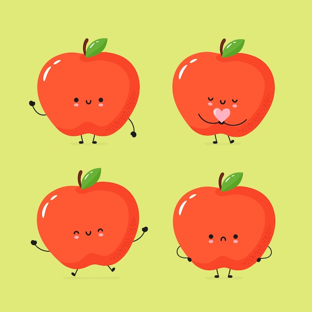 Vector conjunto de linda manzana feliz y triste