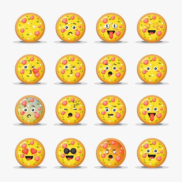 Conjunto de linda pizza con emoticonos