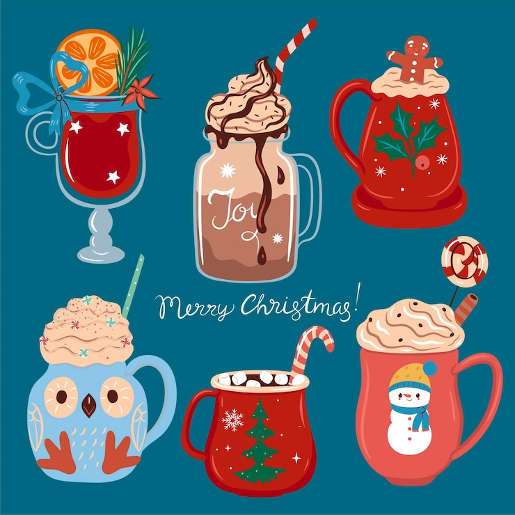 Vector conjunto de lindas bebidas de invierno gráficos vectoriales