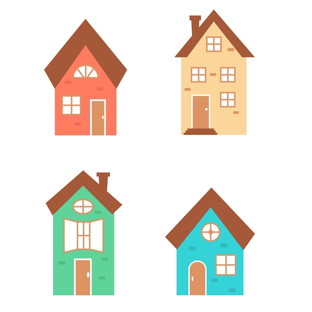 Conjunto de lindas casas de colores Ilustración vectorial sobre fondo blanco aislado