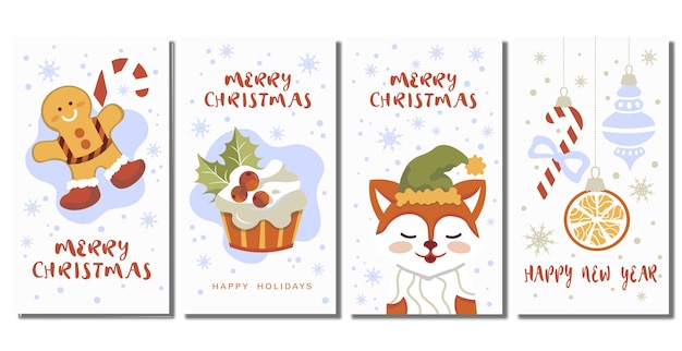 Conjunto de lindas historias verticales banners dibujados a mano navidad año nuevo vector