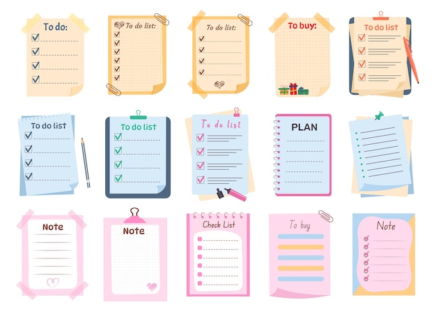 Conjunto de lindas hojas de papel para notas recordatorio de notas adhesivas para hacer la lista para comprar el horario de la lista