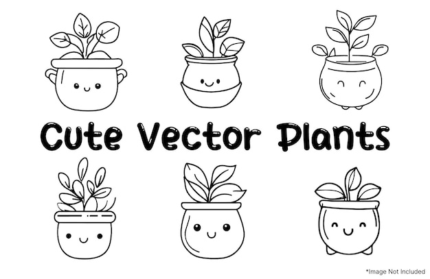 Un conjunto de lindas macetas pequeñas con las palabras bonita planta vectorial.