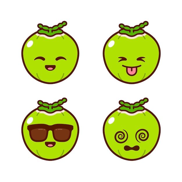 Conjunto de lindas pegatinas de coco verde