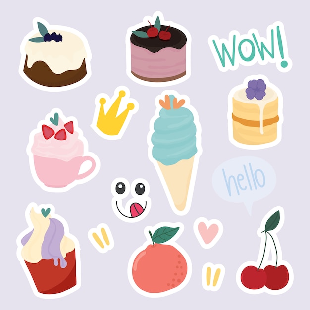 Conjunto de lindas pegatinas de postre