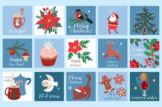 Conjunto de lindas tarjetas de Navidad Gráficos vectoriales