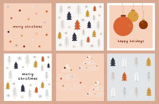 Conjunto de lindas tarjetas navideñas orgánicas