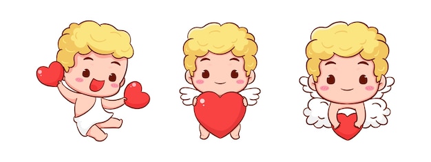 Vector conjunto lindo adorable cupido personaje de dibujos animados amur bebés pequeños ángeles o dios eros día de san valentín