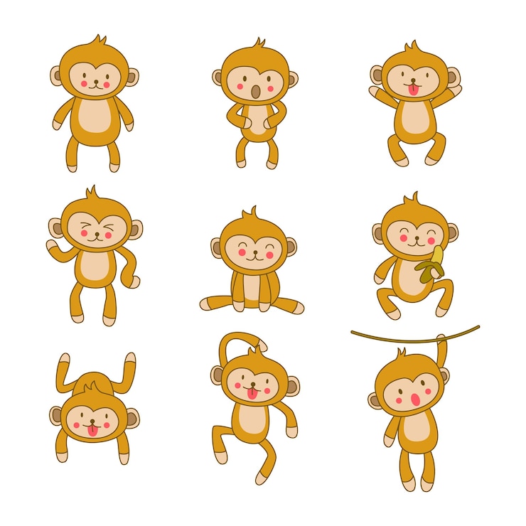 Vector conjunto de lindo animal de mono en versión de dibujos animados