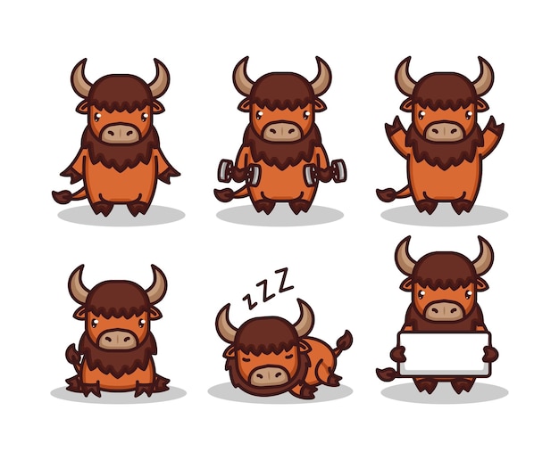 Conjunto de lindo bebé bisonte chibi