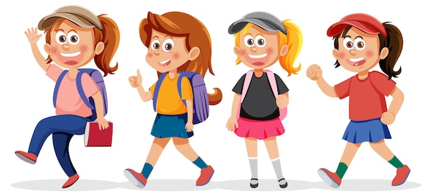 Vector conjunto, de, lindo, colegialas