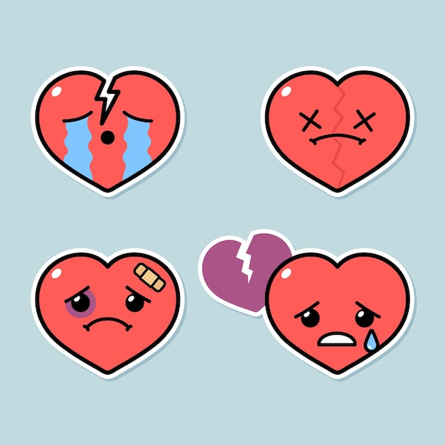 Vector conjunto, de, lindo, corazón roto, carácter, expresiones