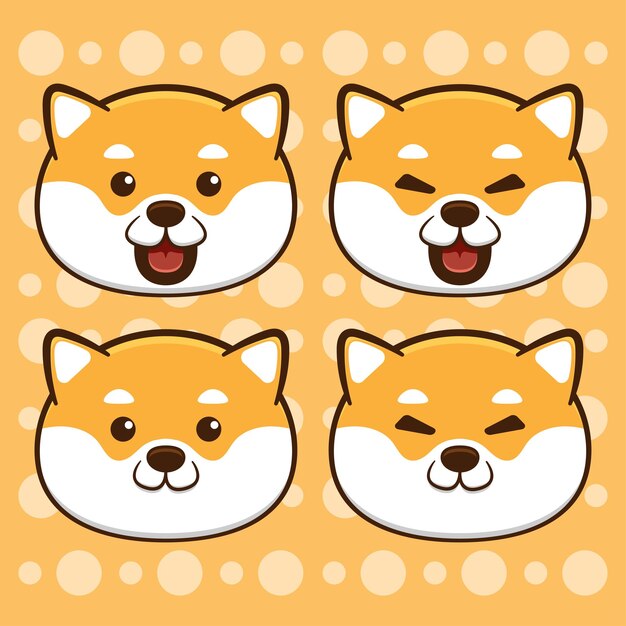 Conjunto de lindo diseño de cara de shiba inu