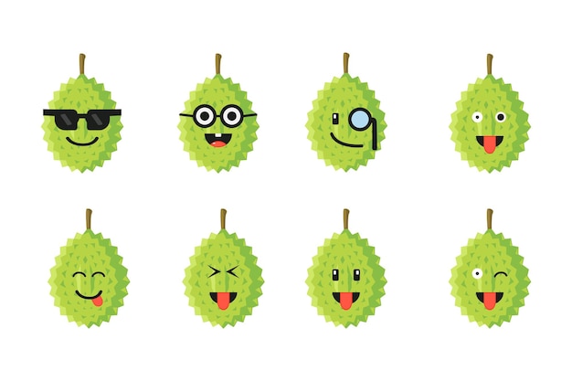 Conjunto de lindo durian con emoticono Cara saboreando comida Cara con lengua Guiñando cara con lengua