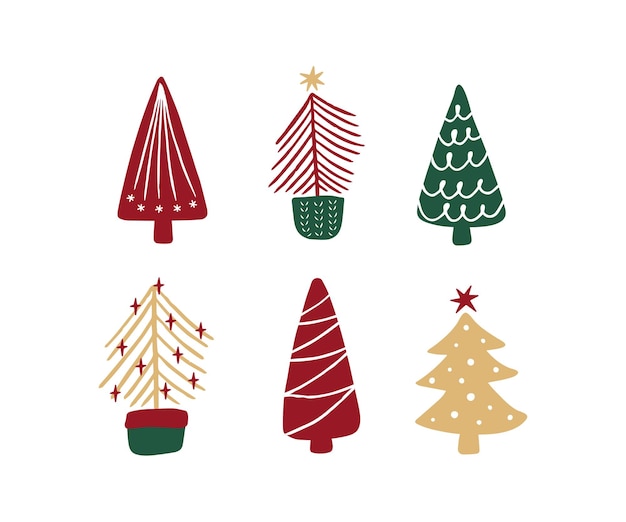 Conjunto lindo del ejemplo del vector de la silueta del árbol del abeto de la Navidad