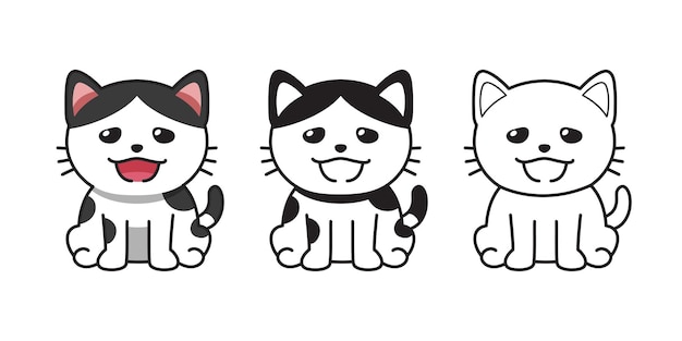 Conjunto de lindo gato de dibujos animados de carácter vectorial para el diseño.