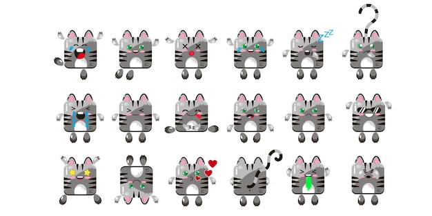conjunto, de, lindo, gatos, emoji