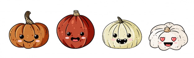 Conjunto de lindo kawaii esquema calabaza doodles banner