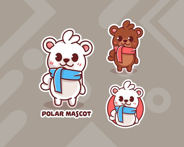 Conjunto de lindo logo de oso polar con apariencia opcional. kawaii